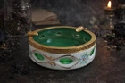 Vintage Brass & Milk Glass Ashtray w/ Green Glass Insert | Art Deco