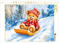 Calvendo Puzzle Teddy Tobogganing In Winter | 1000 Pieces, Finished Size 25.2 ×
