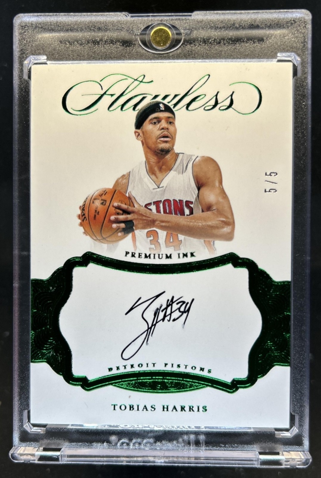 2016-17 Panini Flawless Tobias Harris Premium Ink Emerald Auto #/5 Pistons