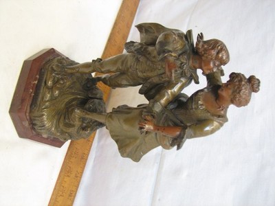 Vintage Bronze Sculpture Le Passage Du Gue' Par Barthelemy Mother & Son