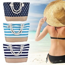 Large Size Waterproof Beach Bag Blue Stripe Pool Bag Women Tote Shoulder Bags