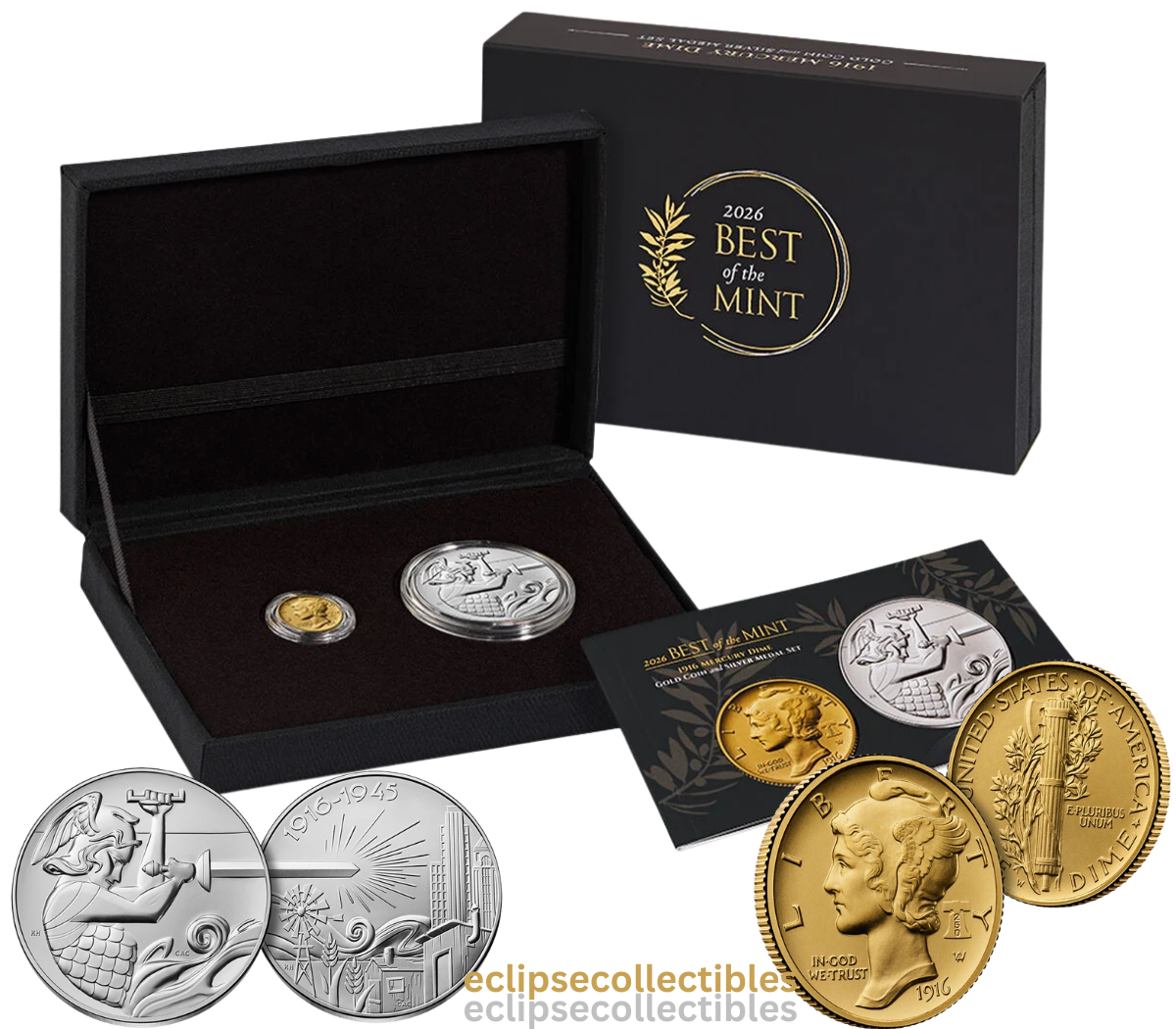 2026 Best of the Mint 1916 Mercury Dime Gold Coin and Silver Medal