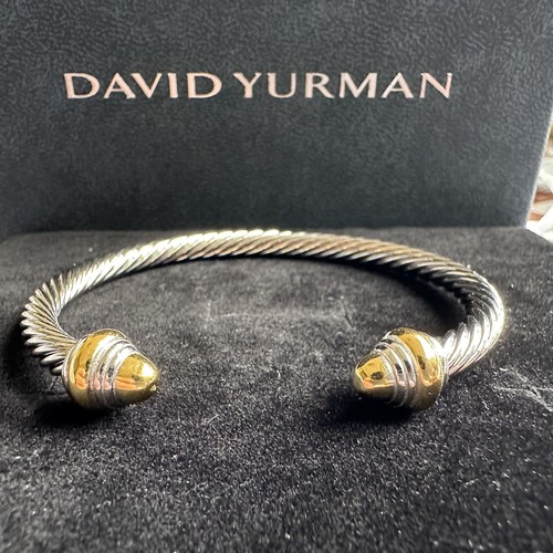 David Yurman Cable Classics 7 mm Cuff Bracelet 925 Sterling Silver/14k Yellow...