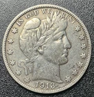 1913-S BARBER HALF DOLLAR / Very Fine / Low Mintage - Only 604,000 Minted