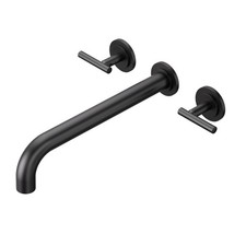 WOWOW Wall Mount Tub Filler: Matte Black Tub Faucet High Flow Two Handles Sol...
