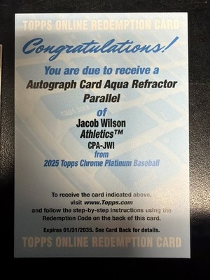 2025 Topps Chrome Platinum Jacob Wilson Auto Redemption Aqua /150 #CPA-JWI SP  