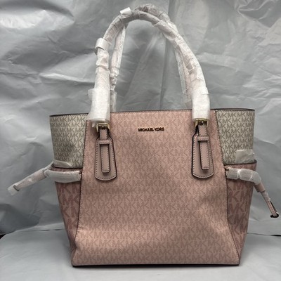 Michael Kors Women's Tote Pink Beige Logo Gold Hardware Designer