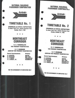 3 AMTRAK EMPLOYEE  TIMETABLES 1990S FOR NORTHEAST CORRIDOR  + RULE BOOK