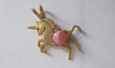 Vintage Unicorn Charm Pendant Gold Plated with Pink Stone