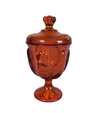 VINTAGE VIKING GLASS EPIC SIX PETAL PERSIMMON ORANGE CANDY DISH, Damaged Lid