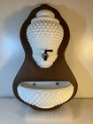 Fenton Lavabo, 3-pc., White Hobnail Milk Glass, on hardwood mount, Vintage MCM