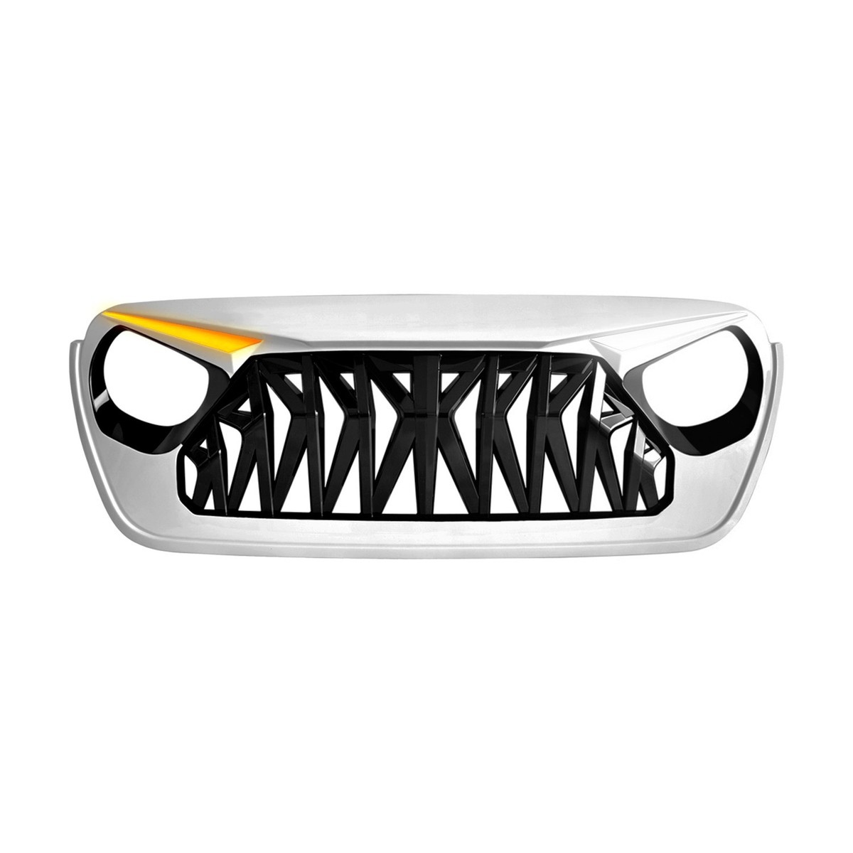 White & Black Front Shark Grille w/Eyebrow DRL for 18-23 Jeep