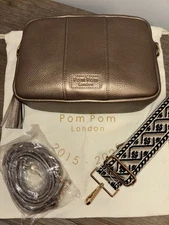 Pom Pom pompom London metallic bronze City Crossbody Bag purse strap bundle NEW