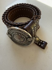 Vintage Gianni Versace Brown Leather Studded Belt Medusa Head Western Buckle