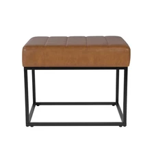 Theodore Channel Tufted Small Ottoman - Carmel Faux Leather