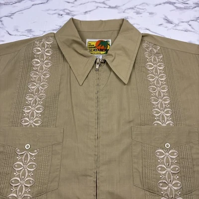 NEW The Genuine Haband Guayabera Shirt Mens Sz M Khaki Embroidered & Full Zip - Image 1 of 4