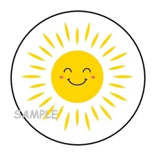 30 HAPPY SUNSHINE ENVELOPE SEALS LABELS STICKERS 1.5" ROUND SUN GIFTS