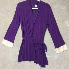 FREDERICKS OF HOLLYWOOD Womens Medium Robe Purple LaceTrim Sleeves Stretch