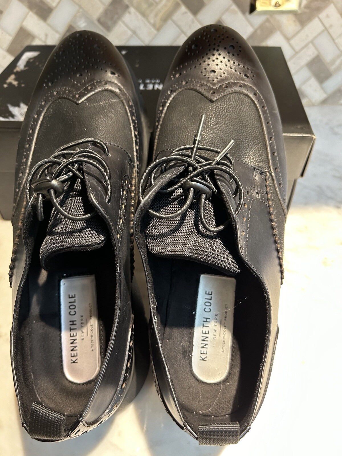 SAOLA Kenneth Cole scarpe eleganti stringate uomo pelle nera taglia 12