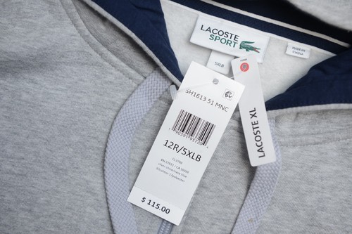 Lacoste SH1613 Men's Gray Fleece Cotton Hooded Jacket Hoodie Big & Tall 5XLB 12R - Picture 8 of 8
