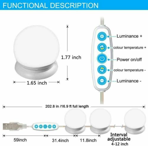 Make-up Spiegel Lichter 10 LED Kit Glühbirnen Waschtisch Licht dimmbar Lampe Hollywood - Bild 5 von 8