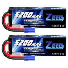 2x Zeee 2S Lipo Battery EC5 7.4V 50C 5200mAh for RC Vehicles Car Truck Buggy