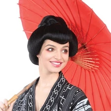 Women Japanese Geisha Black Wig with Bun Halloween Cosplay Party Costume HW-1715