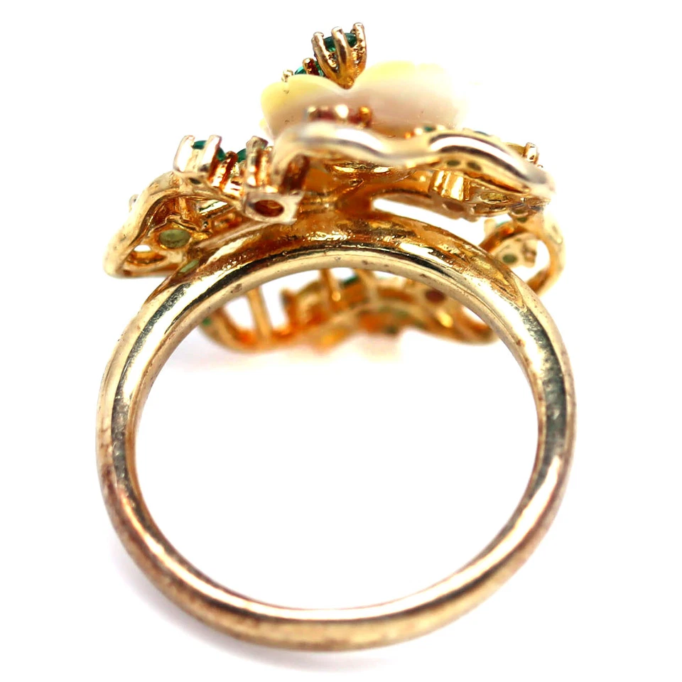 925 Silver White - Yellow Mother Of Pearl, Tsavorite, Sapphire Ring Size 6.5 - Image 3 of 4