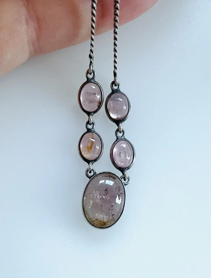 Collar Gota Art Deco Turmalina Rosa Natural Plata Esterlina De Colección 15.35" Foto 3 de 4