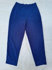 Vintage Burberry Pants Womens 10 Blue Pleated Embroidered Logo EU 42 Made Spain