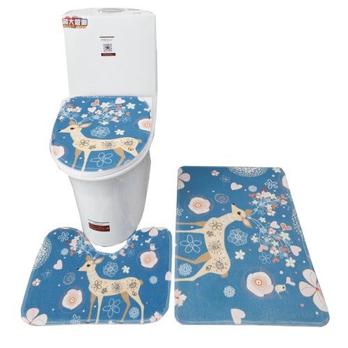 3 Piece Printed Bathroom Rug Set, Bath Mat, Contour Rug, Toilet Lid Cover Soft  - Picture 10 of 35