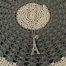 Eiffel Tower w Blue Rhinestones Letter A  BFF Charm Pendant Necklace 15  