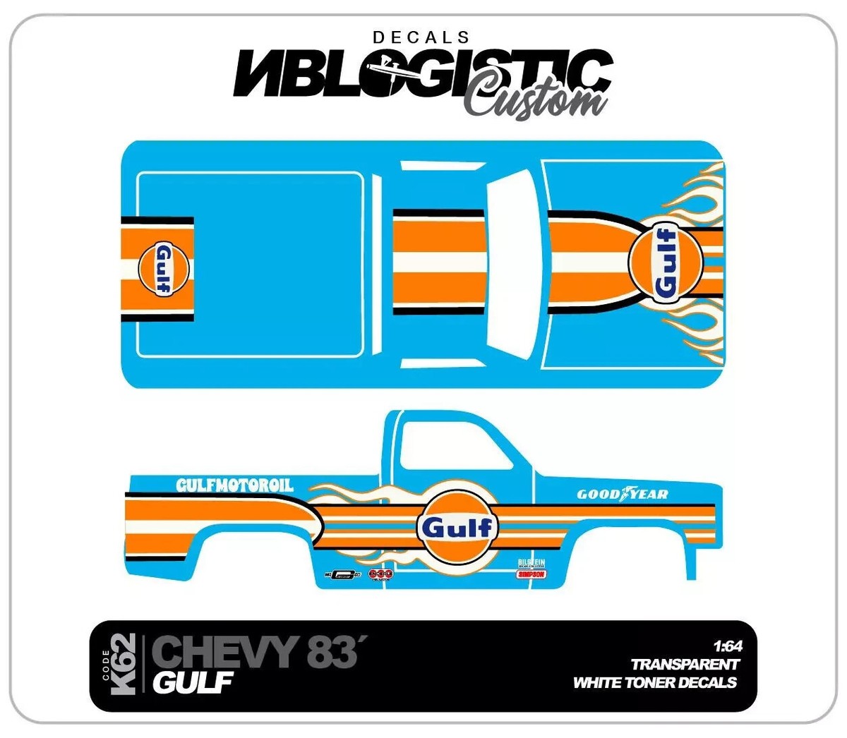 83 CHEVY SILVERADO Custom WaterSlide Decal for hot wheels 1/64 _