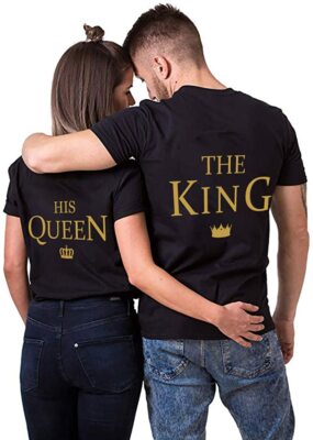 Couples Shop Herren Damen T-Shirt The King & His Queen Partner Pärchen Shirt Fun