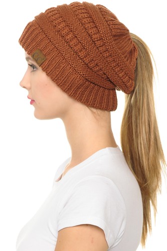 C.C BeanieTail Soft Stretch Cable Knit Messy High Bun Ponytail Beanie Hat - Picture 79 of 230