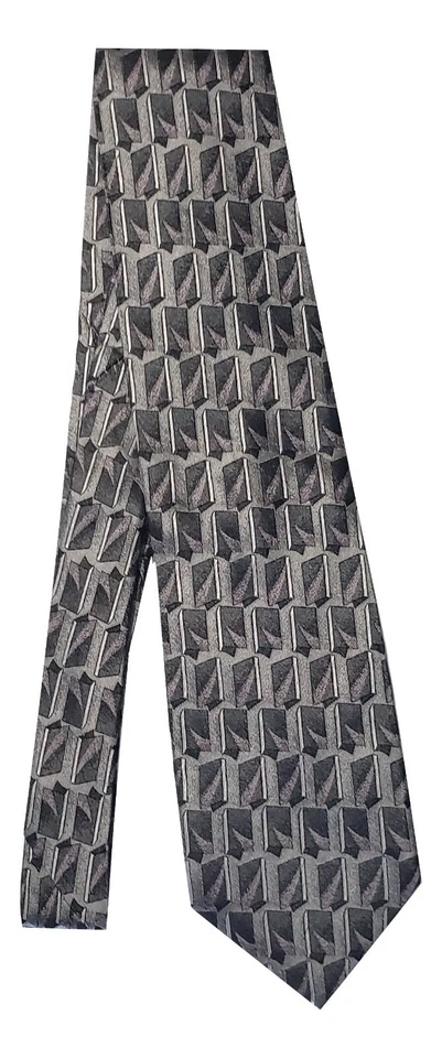 Corbata de cuello para hombre Gatsby pura seda italiana gris claro hecha a mano con estampado geométrico Foto 3 de 4