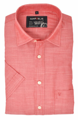 Marvelis Herren Kurzarmhemd Casual Fit Kent Kragen Kurzarm Einfarbig Rot