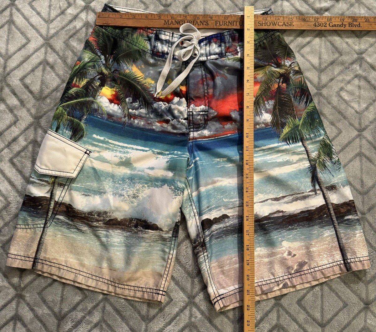 Men's Sz 28 OP Board Shorts In Tropical Sunset Design 1 Pocket