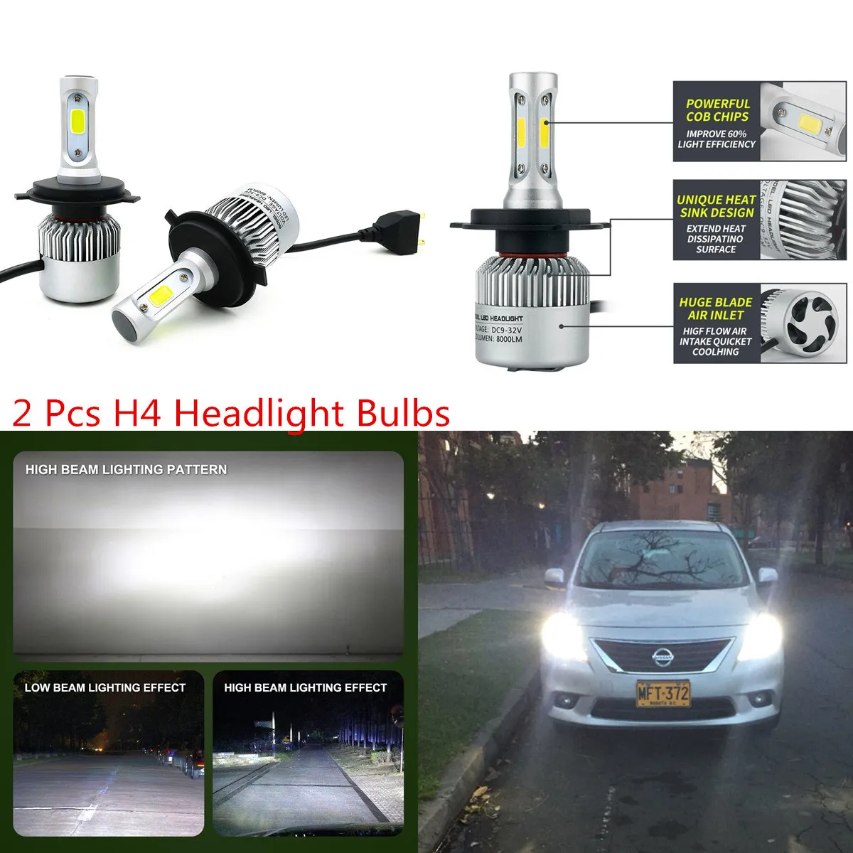 Pcs Car Bright White LED H4 9003 HB2 160W Headlight Driving Fog Bulbs | eBay