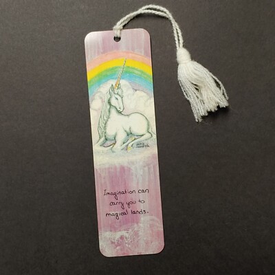 Vintage 80's Unicorn bookmark yarn tassel imagination Tag-A-Longs
