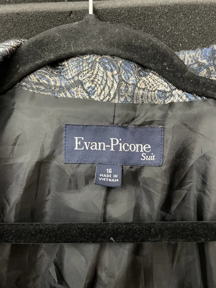 Traje Evan Picone Top Mujer Blazer Chaqueta Botón Floral Azul Beige Talla 16 Foto 4 de 4