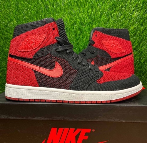 Air Jordan 1 Retro High OG Flyknit Bred Black Red Size 8 Sneakers 919704-001 - Picture 2 of 13