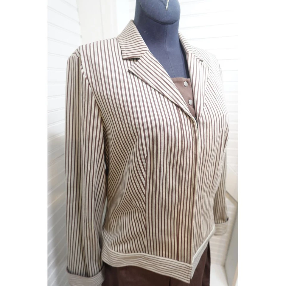 Mujer Pantalones Vintage Traje Talla Pequeña Yansi Fugel Blazer Top Pantalones Y2K Rayas Foto 4 de 4