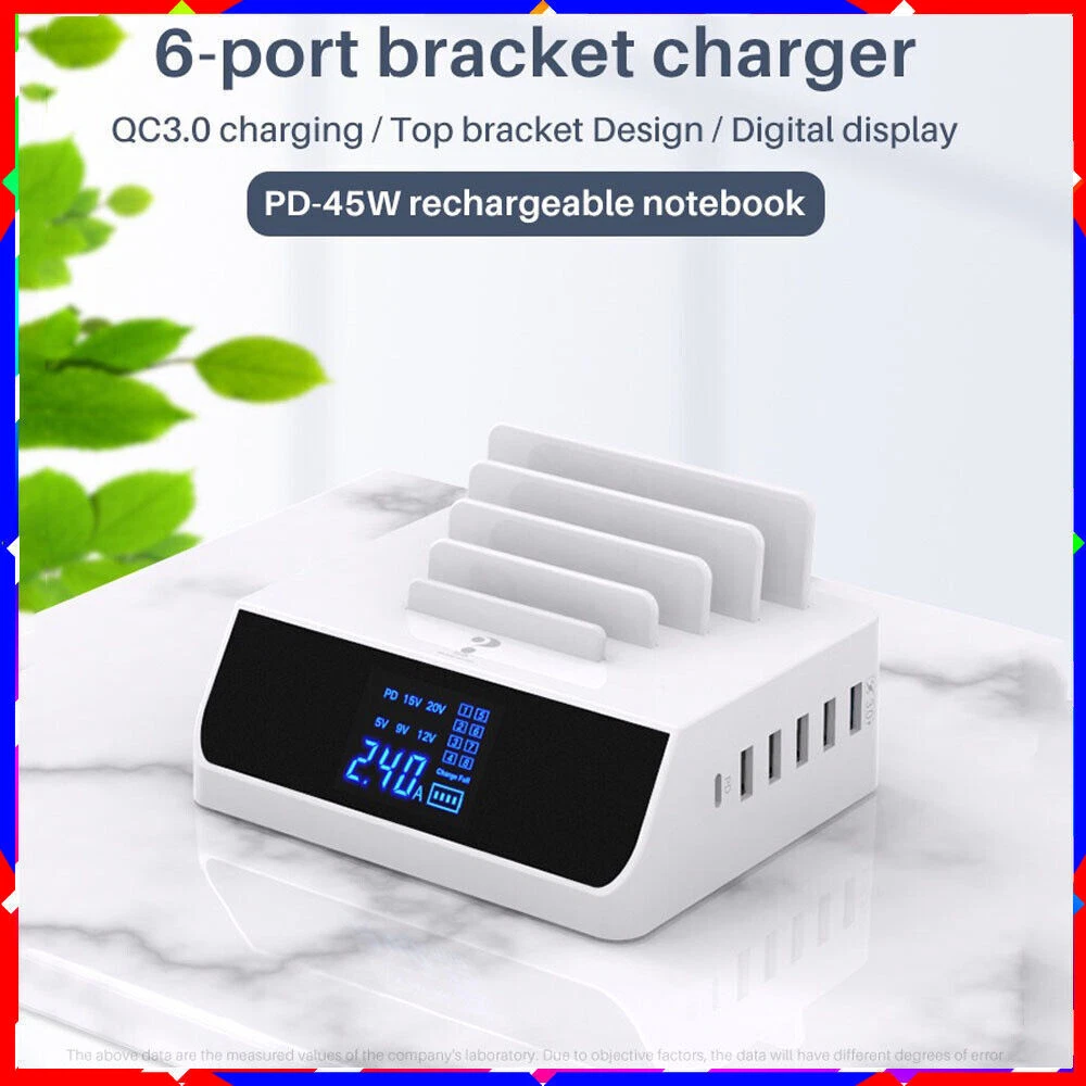 Expand connectivity with a multi-port USB hub featuring digital display and AC power adapter