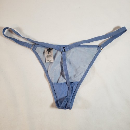 Victoria's Secret Satin V-String Thong One Size O/S Blue Embellished Bling - Picture 2 of 3