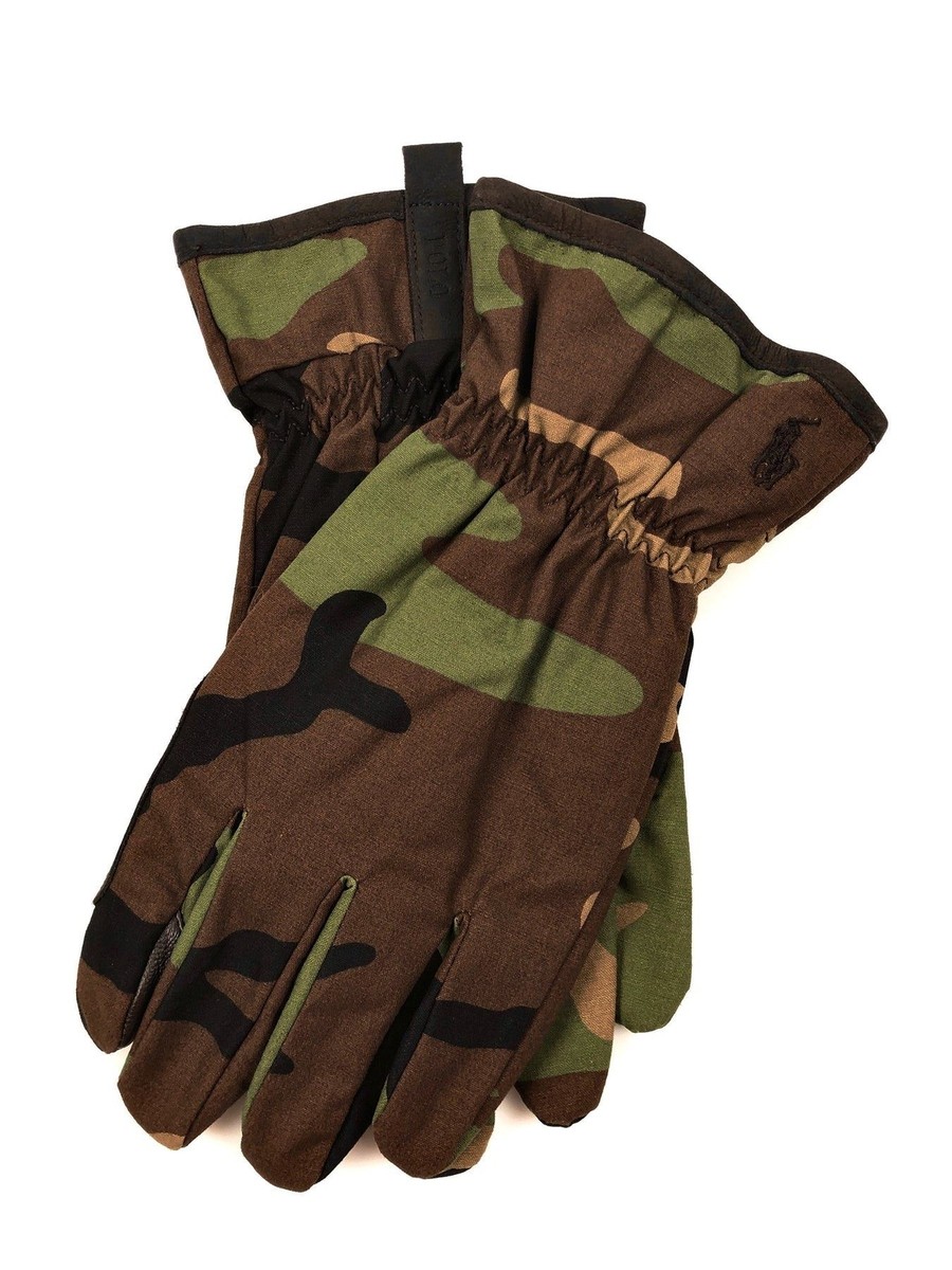 PG0083-352] Mens Polo Ralph Lauren Camo Canvas Touch Screen Gloves