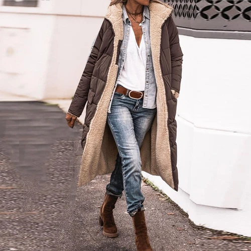 Damen Winter Lange Mäntel Trendy Jacke Sherpa Fleece Gefüttert Daunenmantel - Bild 88 von 97