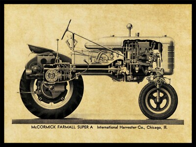 McCormick Farmall Tractors NEW Metal Sign: Model Super A Schematic Cutaway View