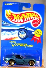 1991 Hot Wheels Blue Card #210 DODGE VIPER RT/10 Green Variant w/Gold 5 Sp Varia
