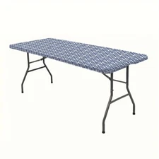 Elastic Fitted Table Cloths for 6Ft Table Cover for Outdoor/Wedding Picnic Blue